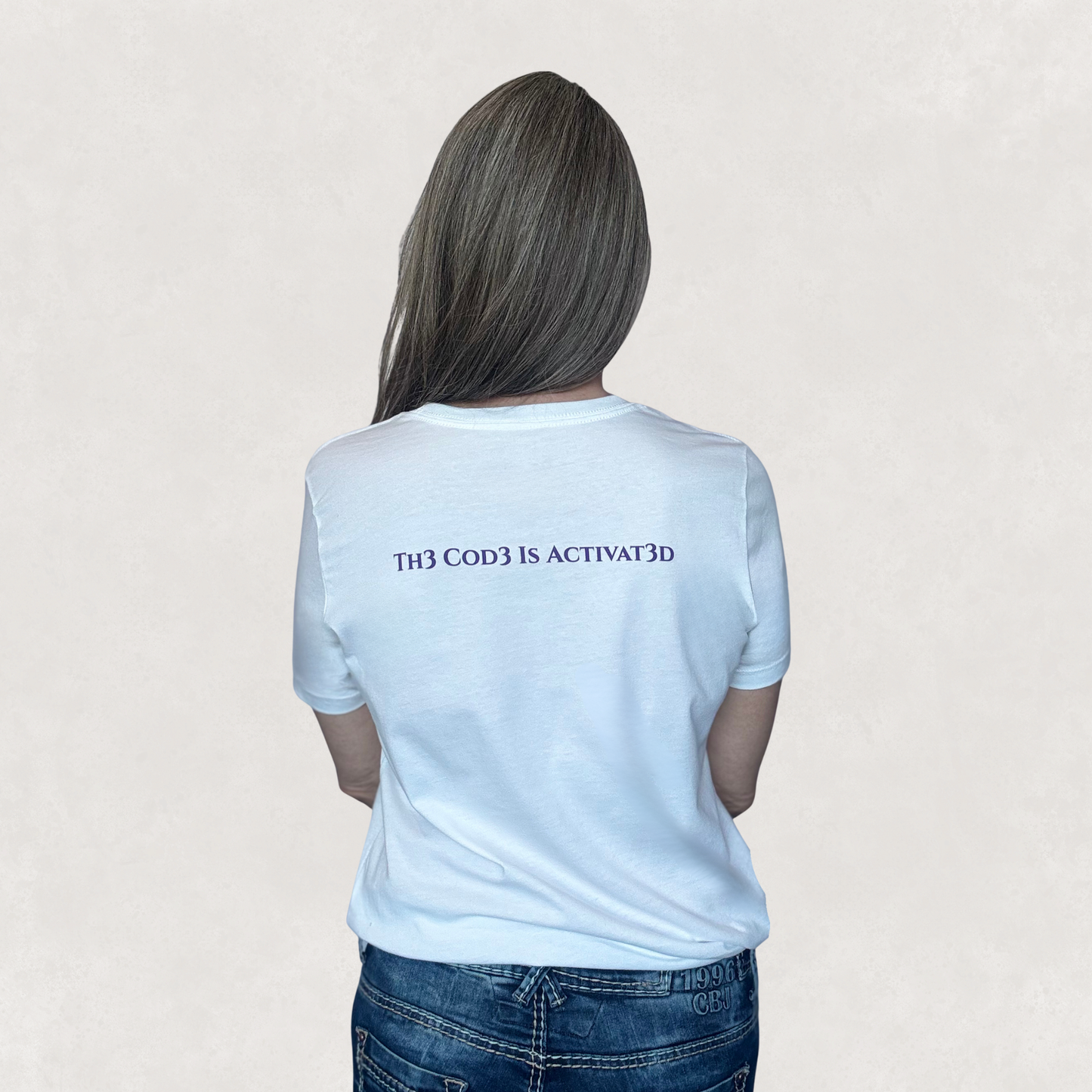 I △ M Th3 Cod3 - White Frequency Tee by Sha’Raya™