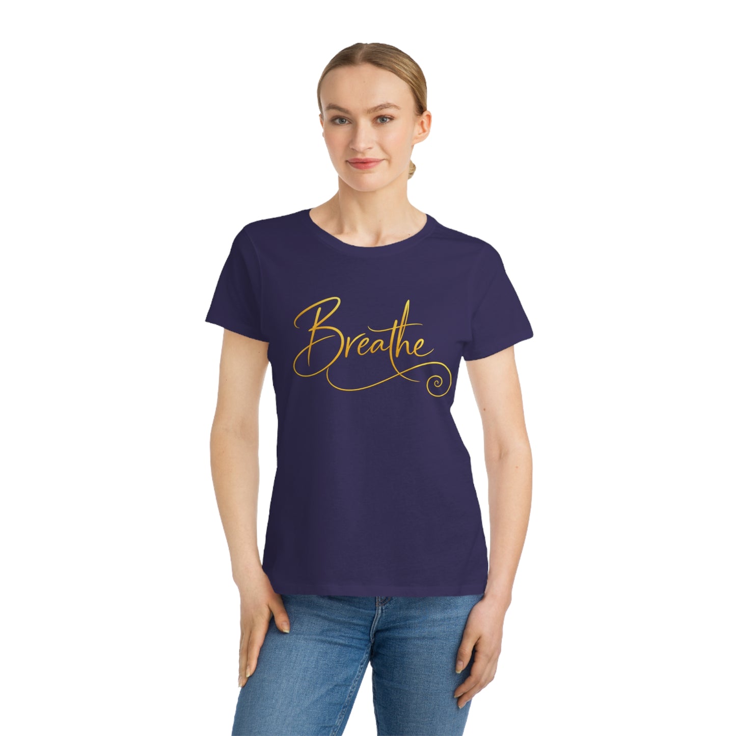 Breathe - Organic Cotton Women’s Tee | Minimalist Gold Script - Designed by Sha’Raya™