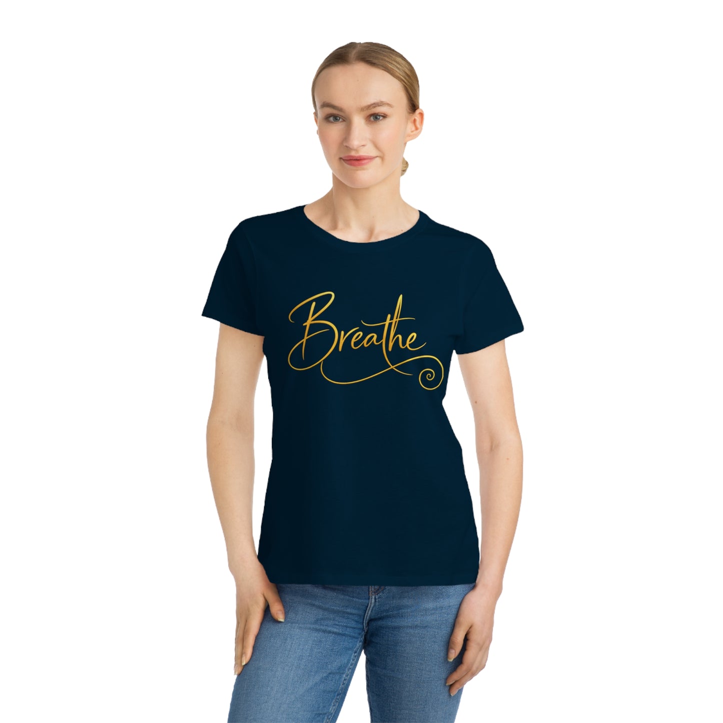 Breathe - Organic Cotton Women’s Tee | Minimalist Gold Script - Designed by Sha’Raya™