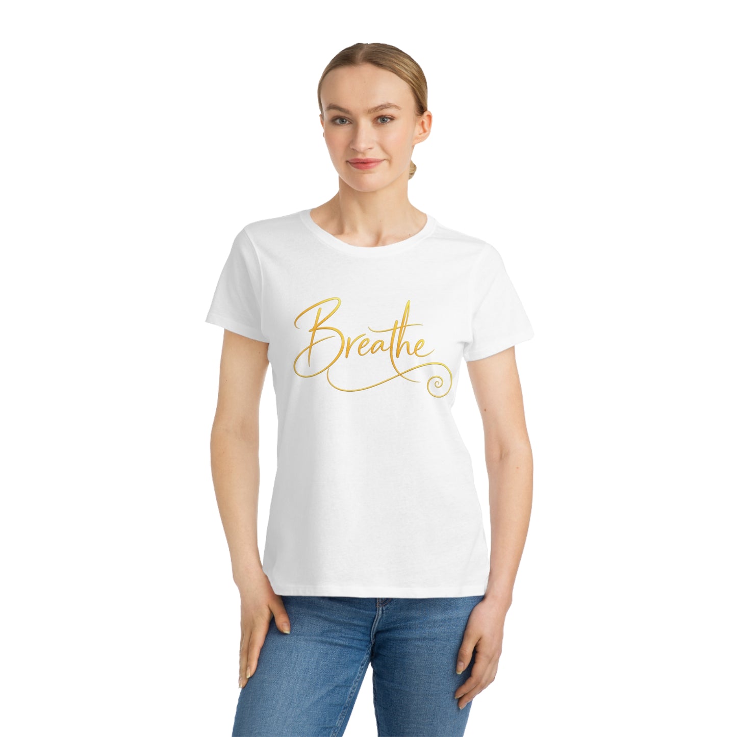 Breathe - Organic Cotton Women’s Tee | Minimalist Gold Script - Designed by Sha’Raya™